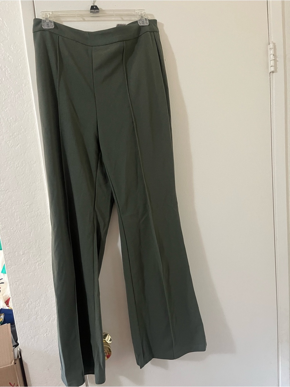 Olive Green Wide-Leg Dress Pants